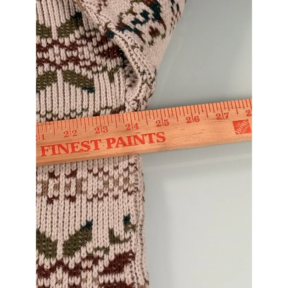 VTG Canda Fair Isle Knit Crew Neck Sweater Mens M Beige Geometric Pattern Preppy
